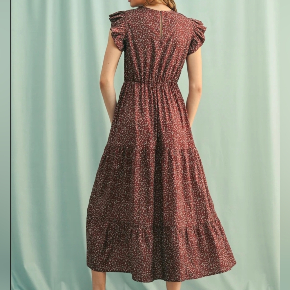 Zunie Smocked Floral Midi Dress | Juniors 14 - Fits Women’s XS–S | Wine Berry - Picture 12 of 17